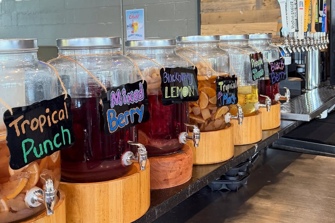The drink dispenser station and taps inside Trussville Social